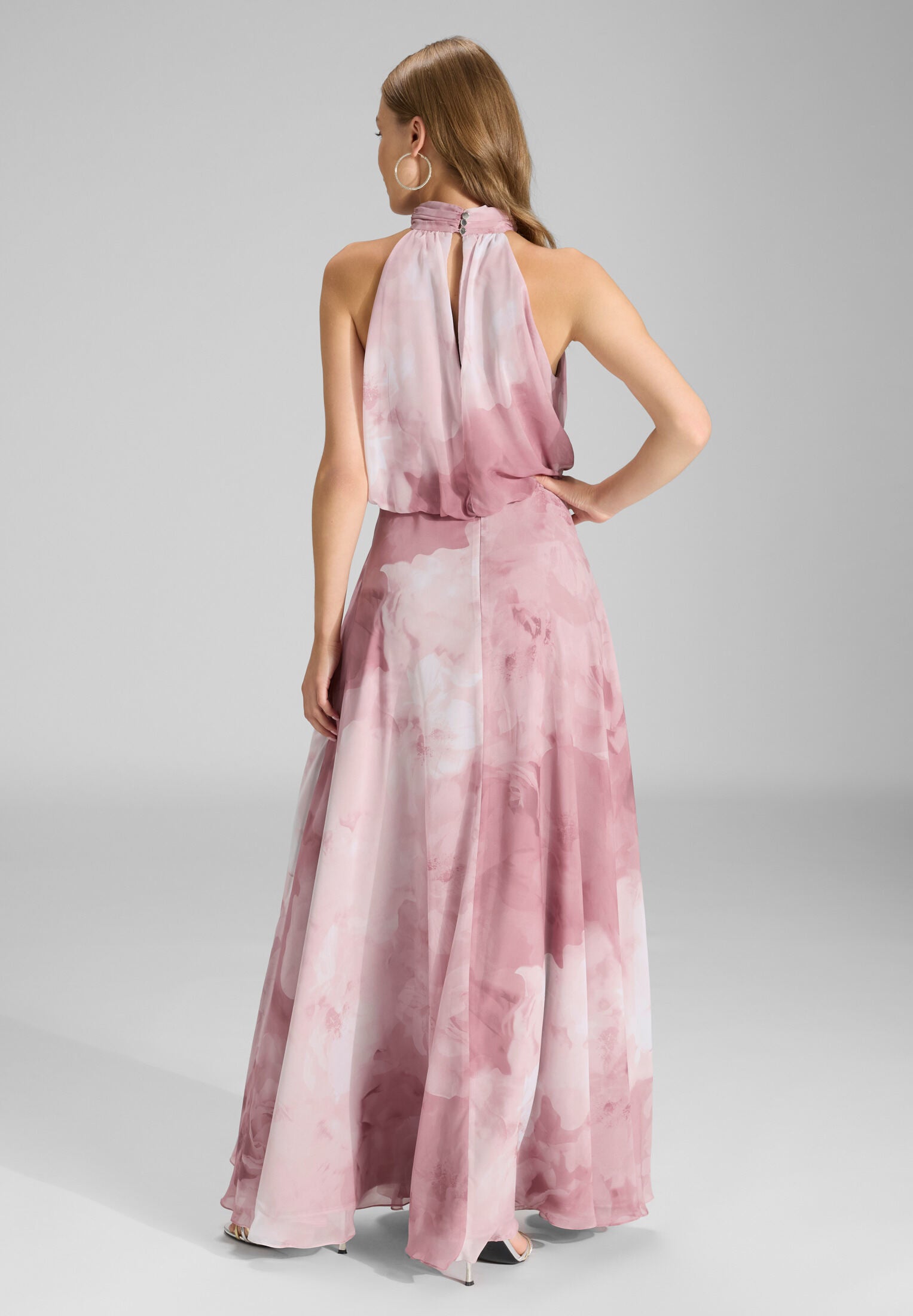 Abendkleid mit blusigem Top aus floral bedrucktem Chiffon