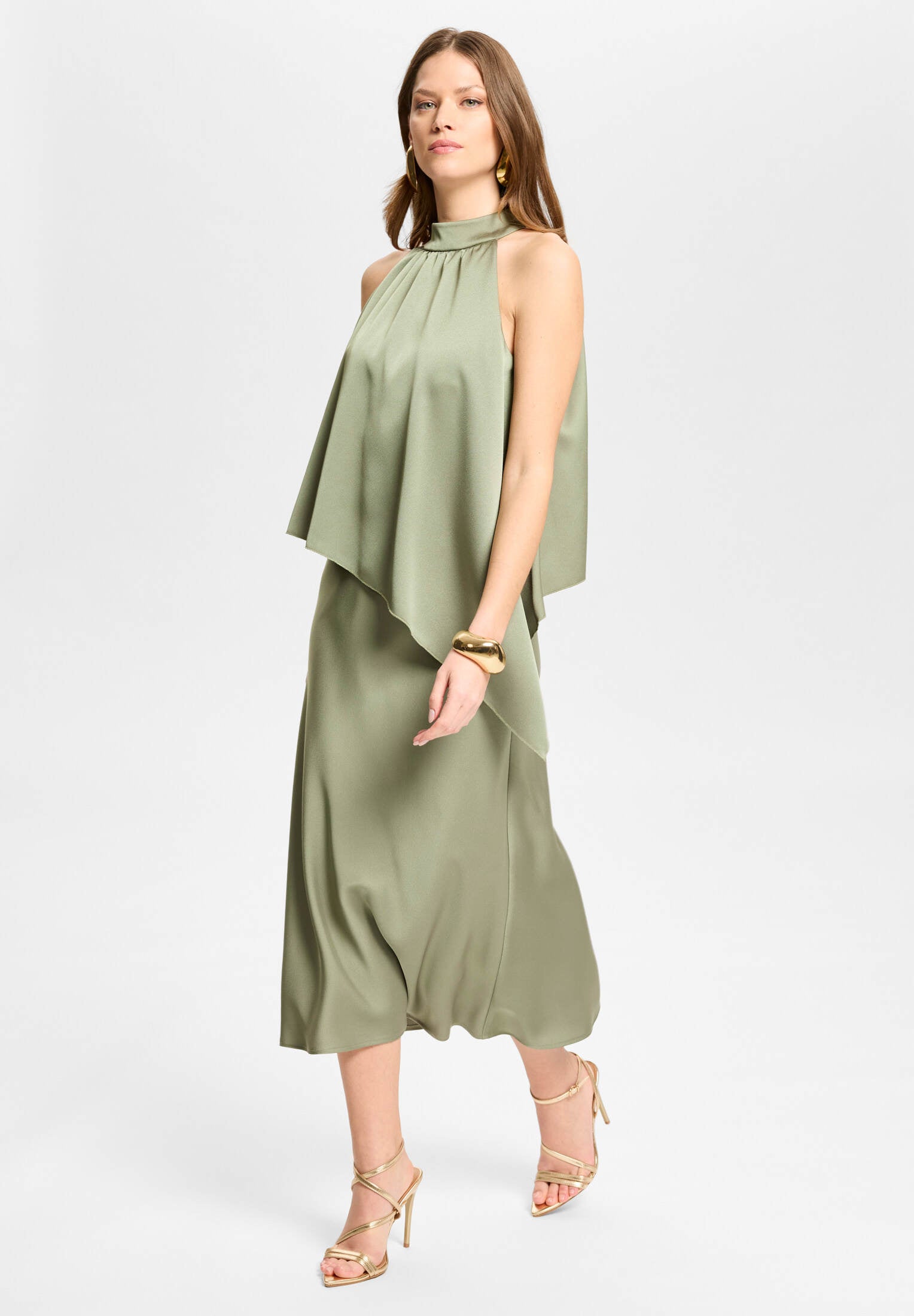 Cocktailkleid aus Satin mit amerikanischer Schulter