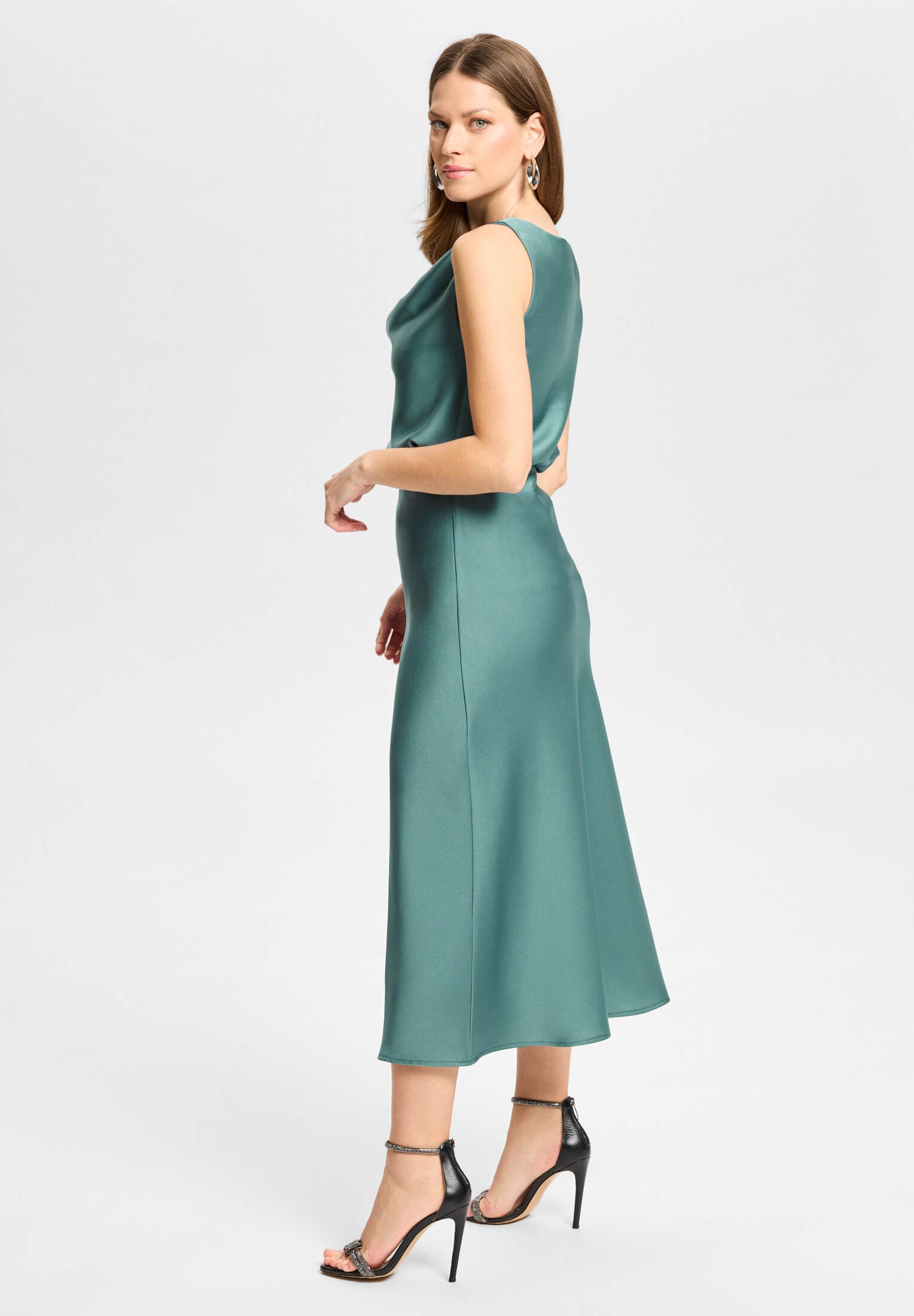 Satintop mit Wasserfallausschnitt teal green