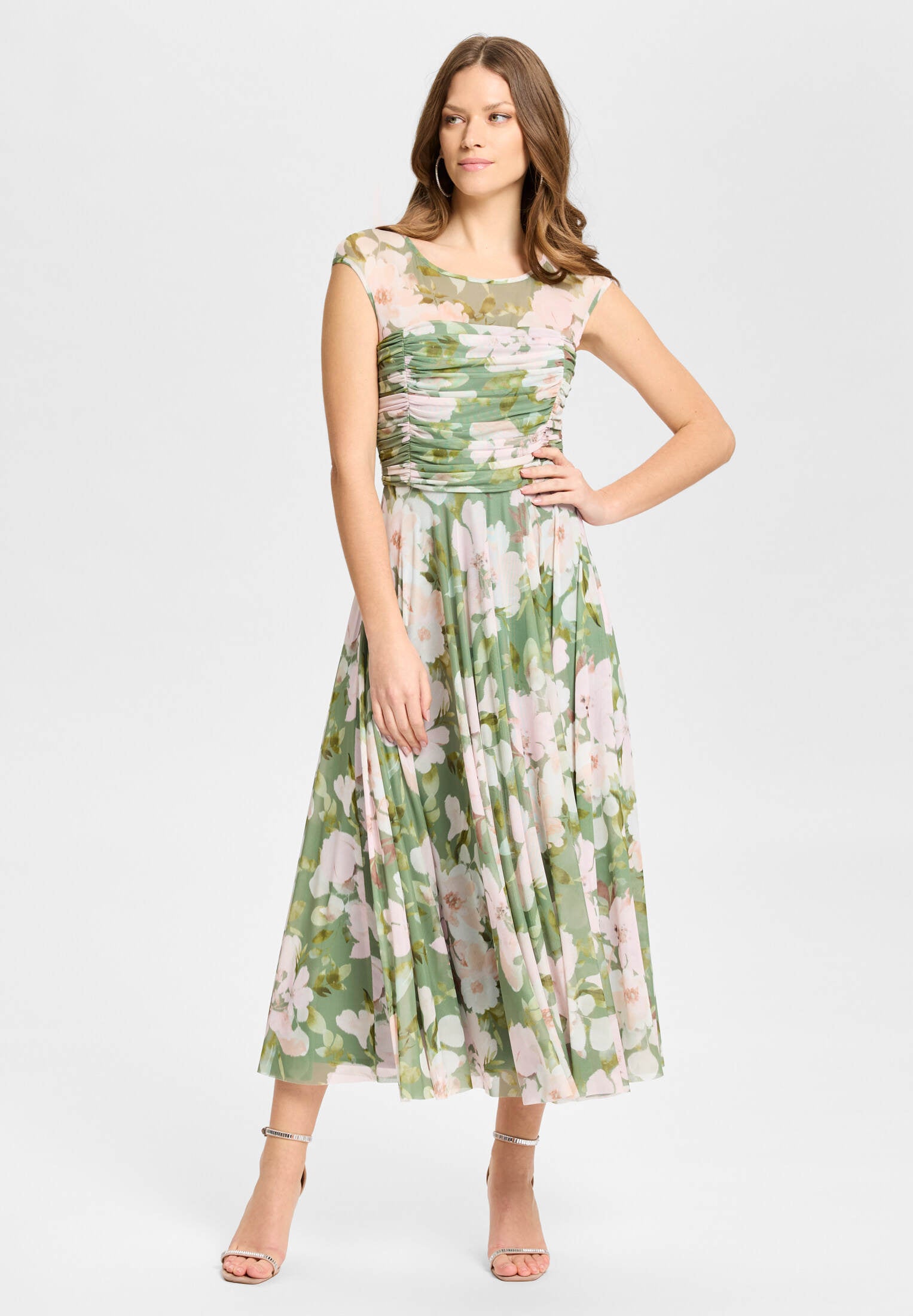 Cocktailkleid aus Mesh mit geraffter Korsage khaki green | multi