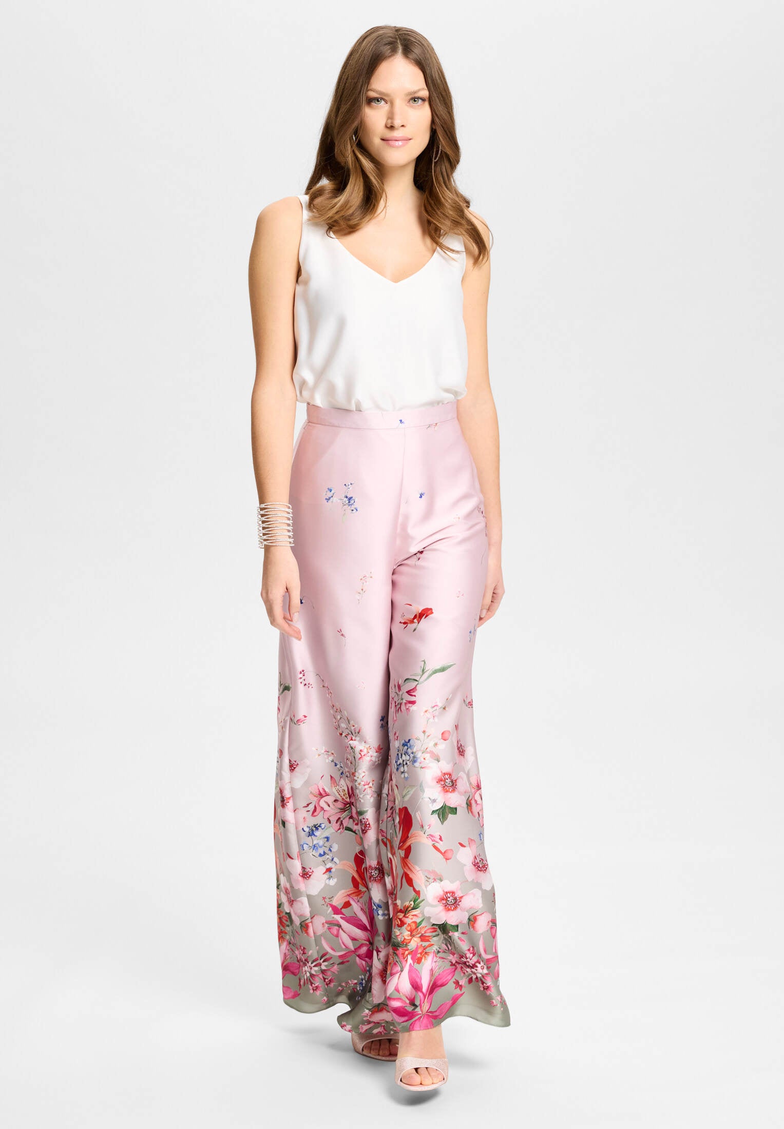 Weite Satinhose mit Bordüren-Print soft pink | multi
