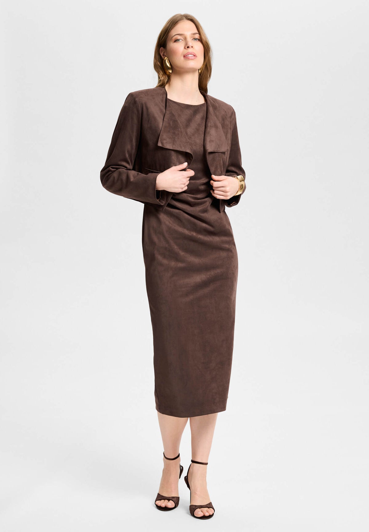 Verkürzte Jacke in Wildlederoptik chocolate brown