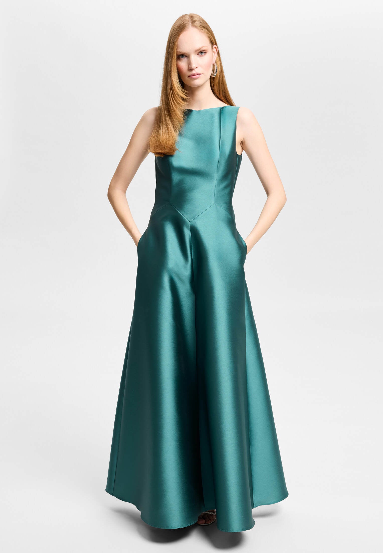 Robenartiges Abendkleid mit Eingrifftaschen teal green
