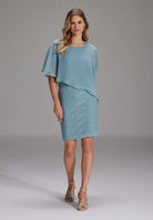 Etuikleid mit asymmetrischem Chiffon-Überwurf indigo silver