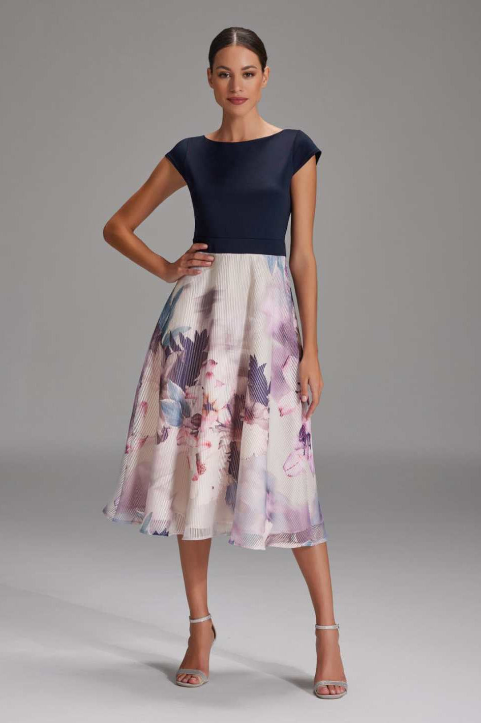 Midikleid mit Aquarell-Print navy multi