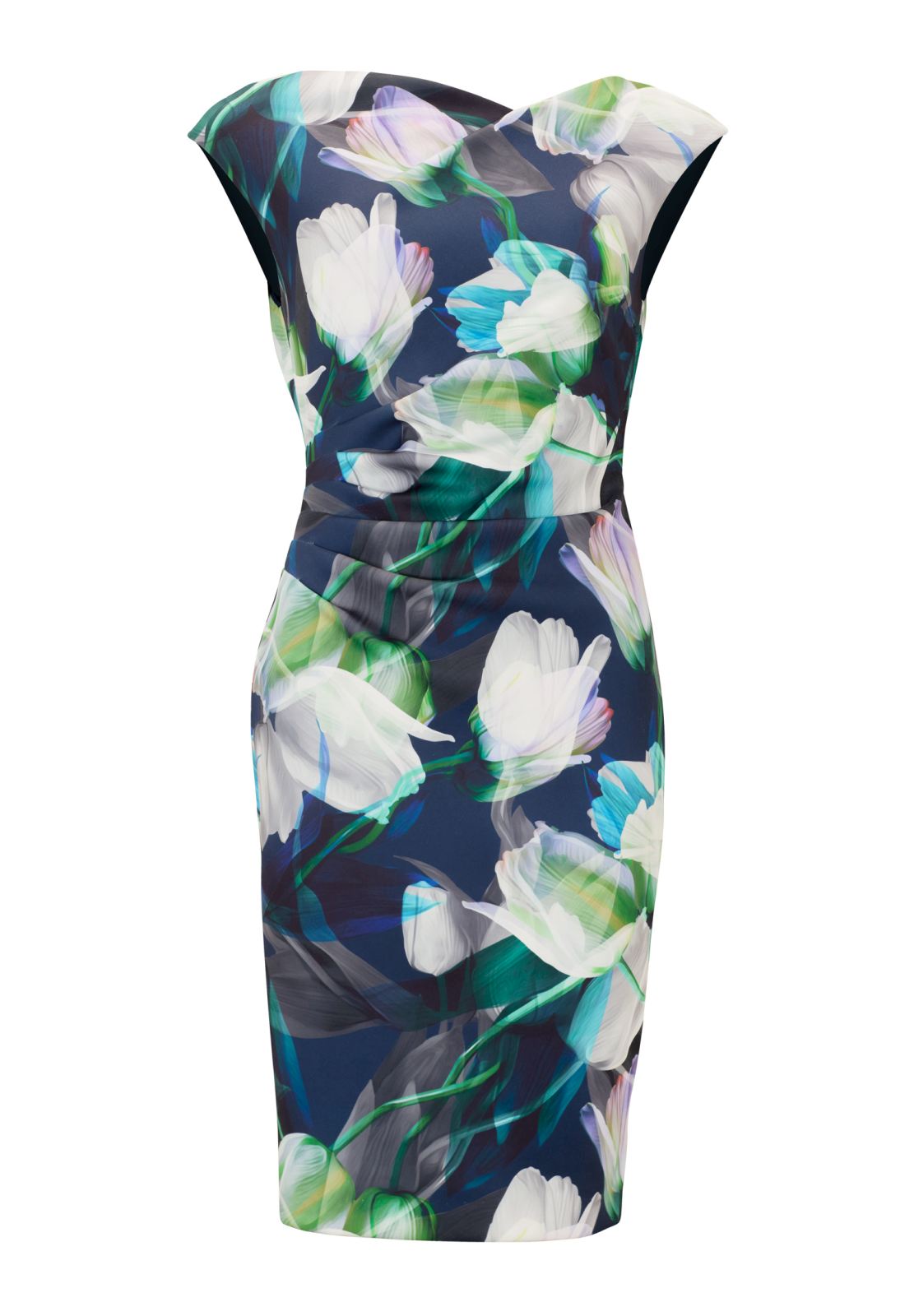 Drapiertes Etuikleid mit Print