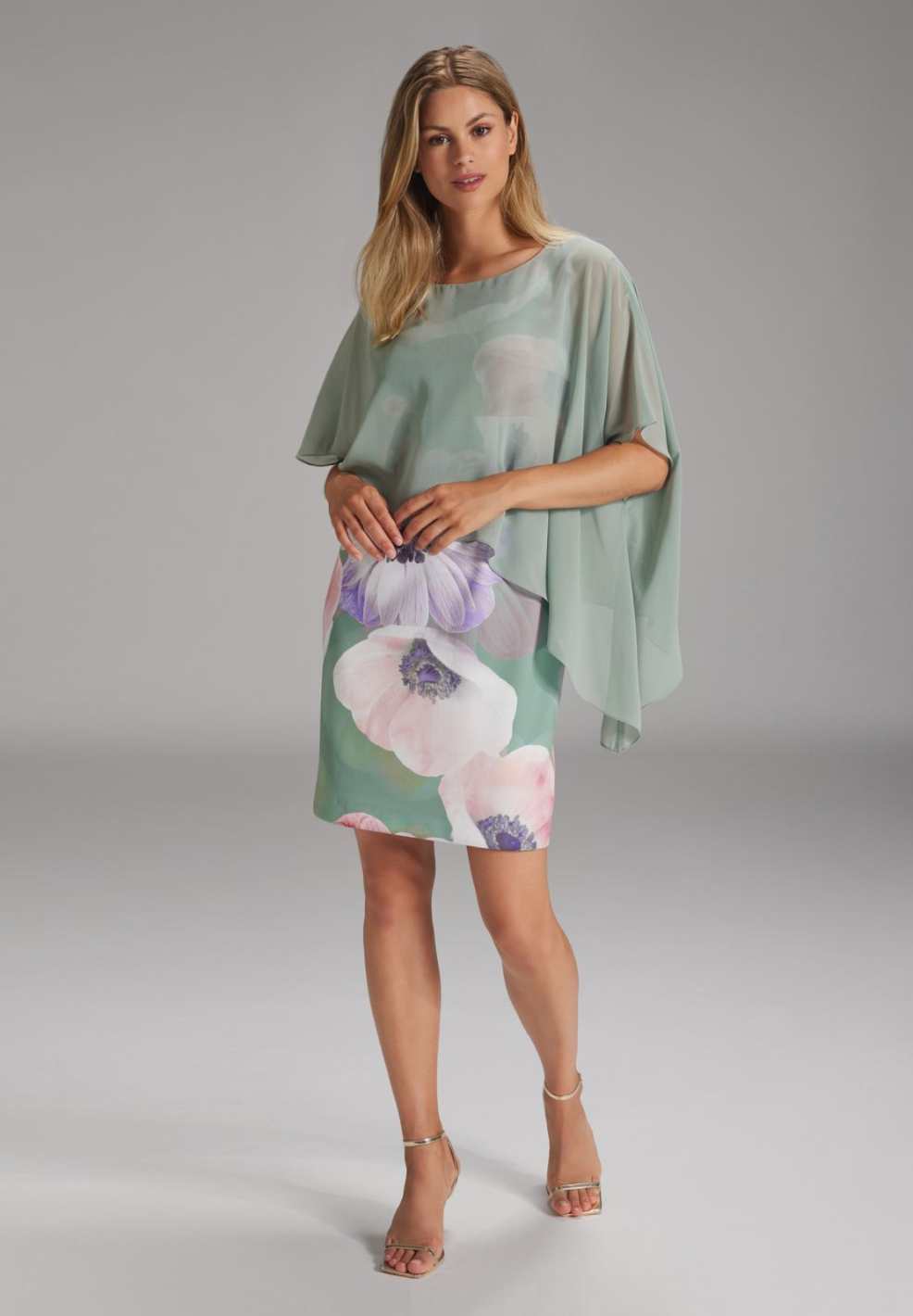 Scuba-Kleid mit Chiffon-Überwurf soft green multi