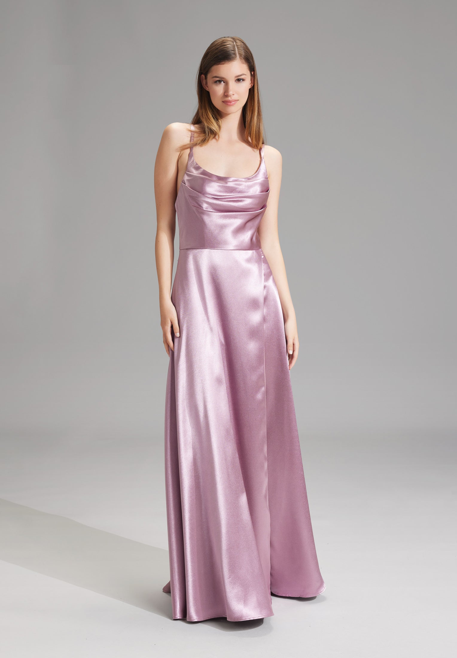 Satin-Abendkleid mit Gehschlitz mauve