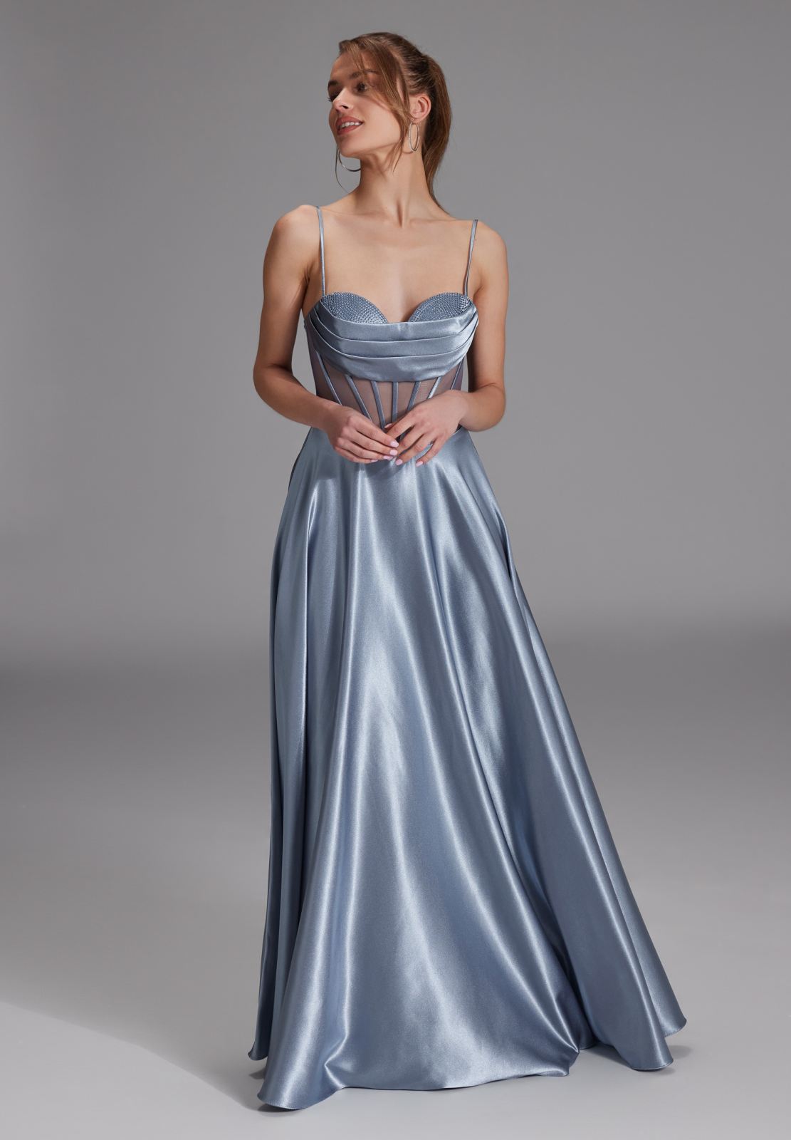 See-through-Corsagenkleid mit Ziersteinen sky blue