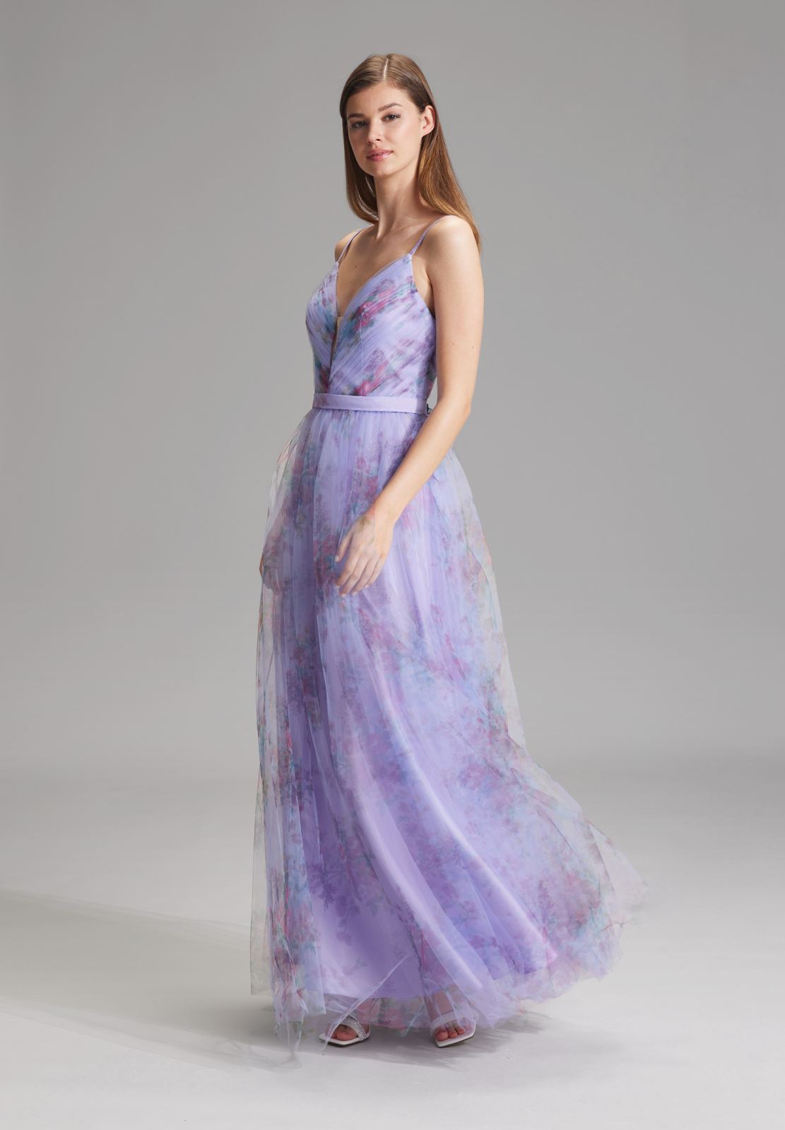 Tüllrobe mit floralem Allover-Print