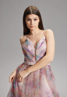 Tüllrobe mit floralem Allover-Print