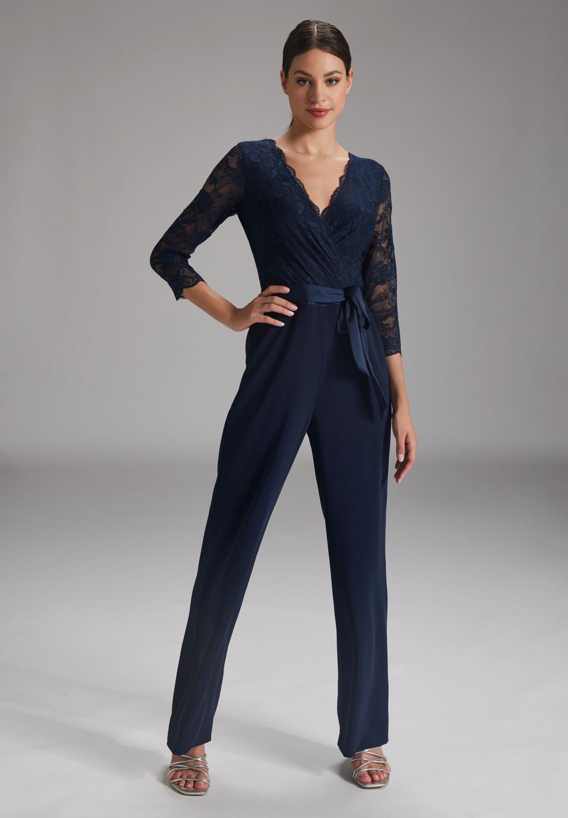 Festlicher Jumpsuit mit Wickel-Optik navy