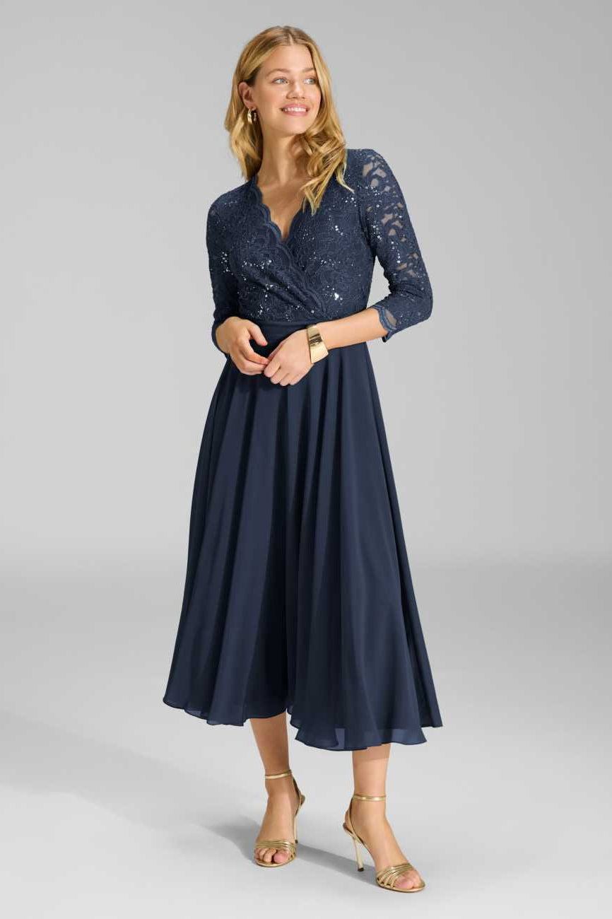 Cocktailkleid aus Material-Mix navy