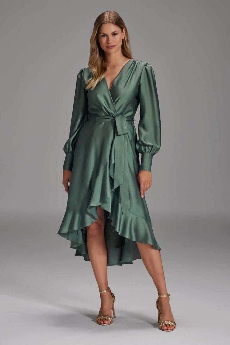 Vokuhila-Kleid mit blusigen Ärmeln moss green