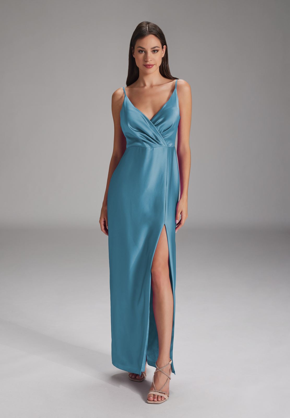 Slipdress aus nachhaltigem Satinchiffon aqua blue