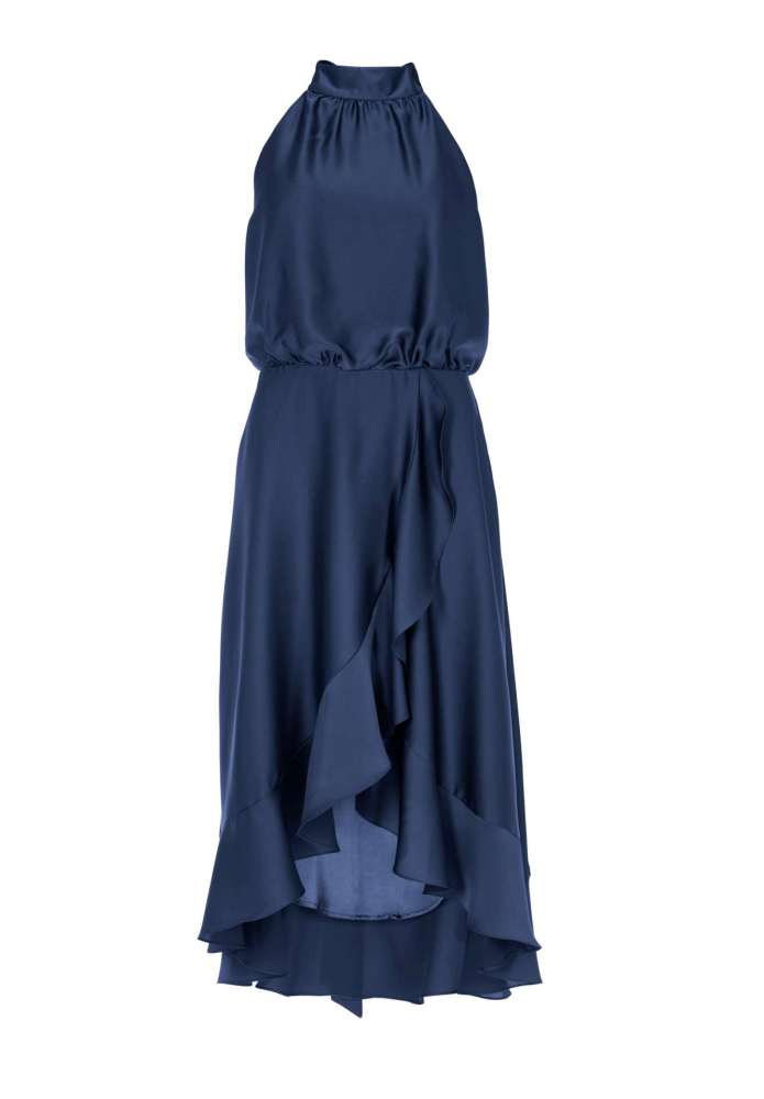 Cocktailkleid aus nachhaltigem Satin mit Volant am Saum