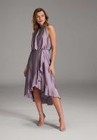 Cocktailkleid aus nachhaltigem Satin mit Volant am Saum mauve purple