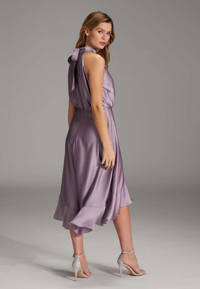 Cocktailkleid aus nachhaltigem Satin mit Volant am Saum