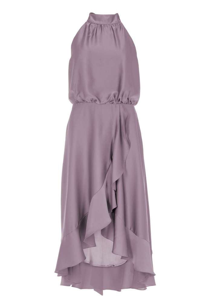 Cocktailkleid aus nachhaltigem Satin mit Volant am Saum