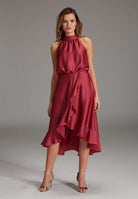 Cocktailkleid aus nachhaltigem Satin mit Volant am Saum