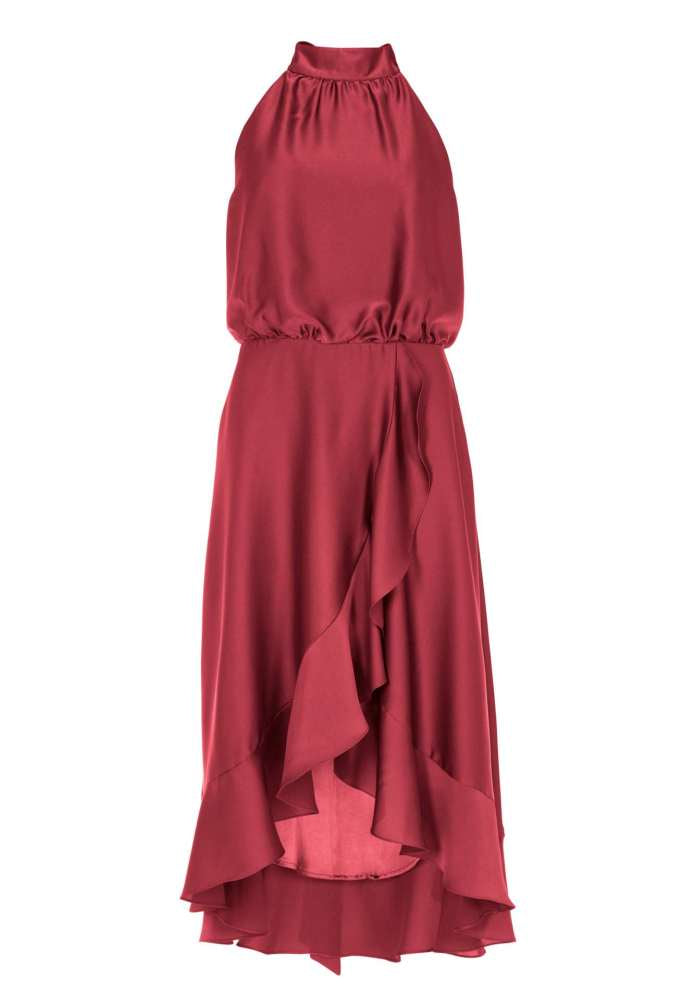 Cocktailkleid aus nachhaltigem Satin mit Volant am Saum