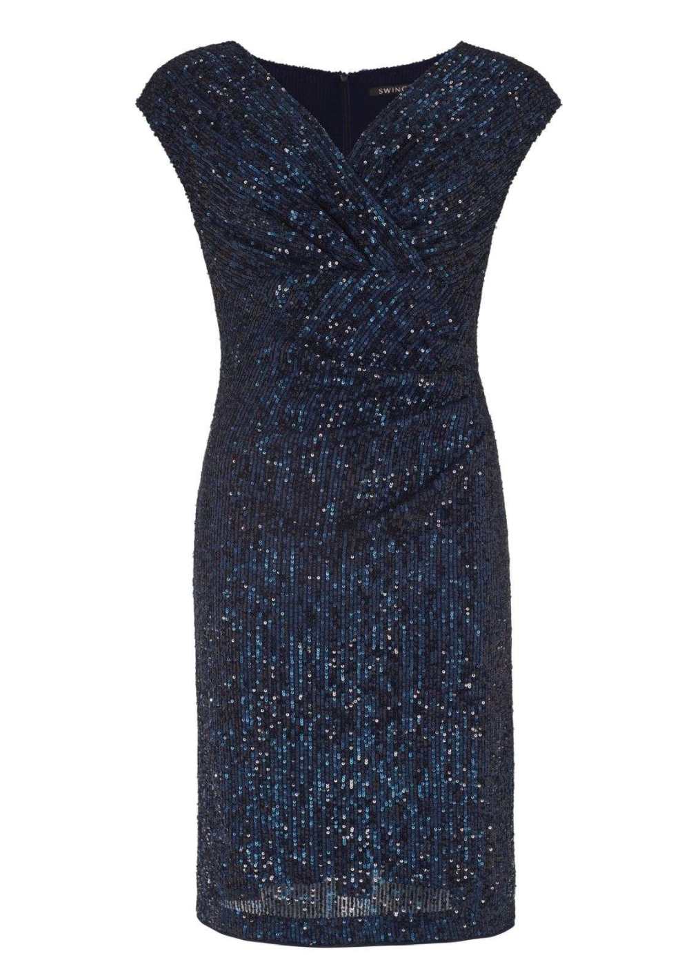 Cocktailkleid aus elastischer Paillette mit Wickel Ausschnitt