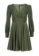 Cocktailkleid aus nachhaltigem Satin mit langen Ärmeln und Raff Details