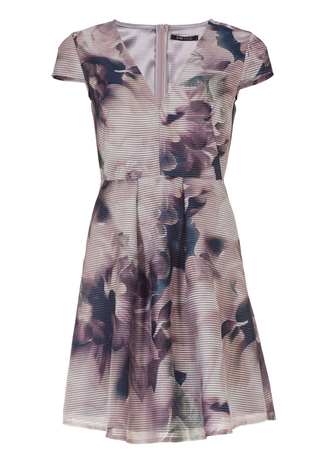 Cocktail Kleid aus bedrucktem Streifenorganza