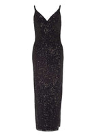 Abendkleid aus elastischer Paillette mit Spagetti Trägern und seitlichem Schlitz