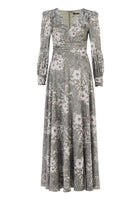 Abendkleid mit aus floral bedrucktem Satin mit Raffdetails