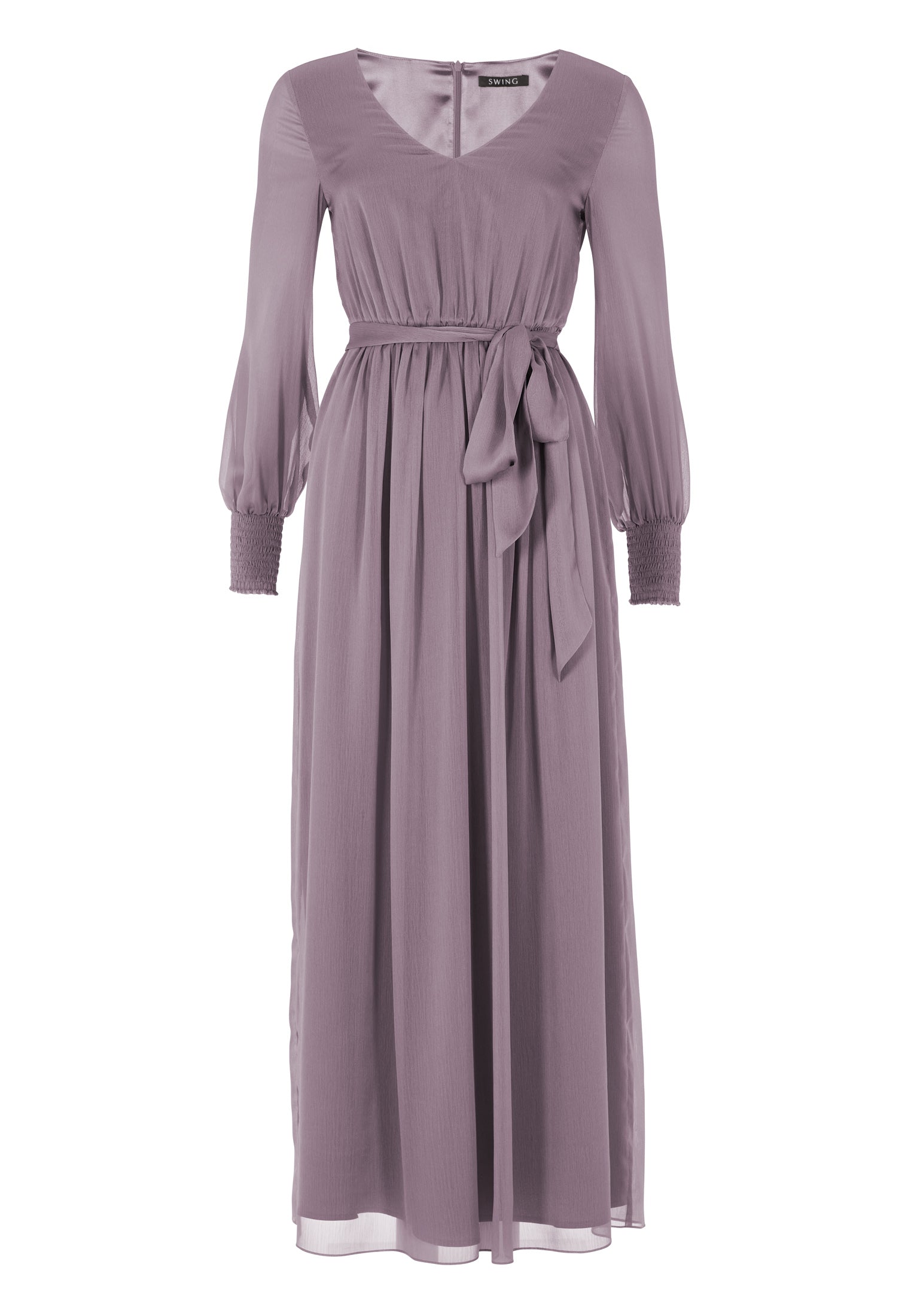 Abendkleid aus Crinkle Chiffon mit gesmokten Ärmelmanschetten