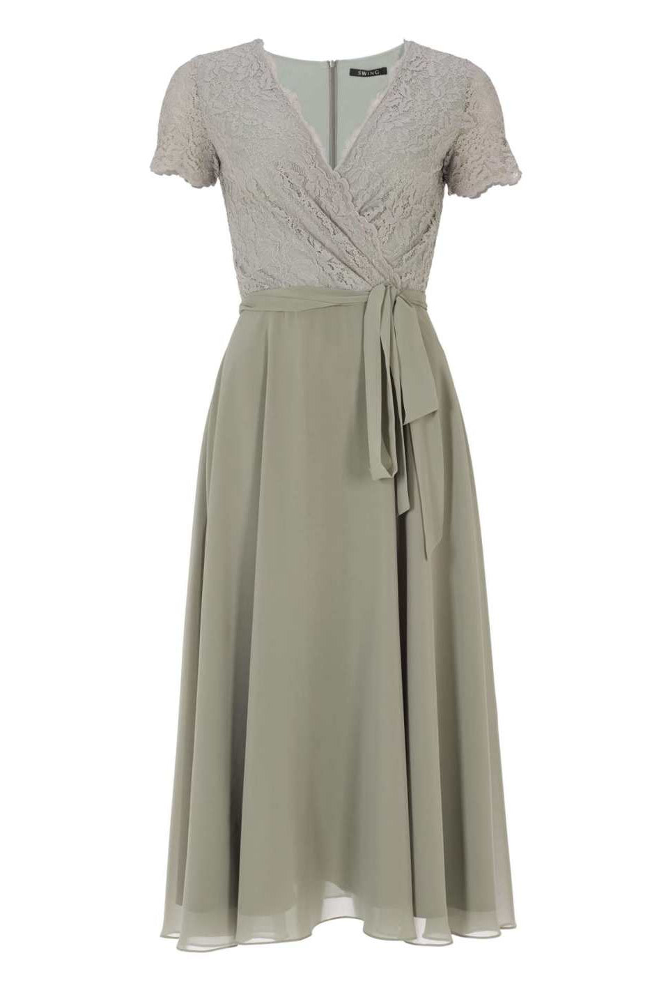 Midi Kleid Halbarm aus Chiffon-Spitze-Mix mit Bogenkanten