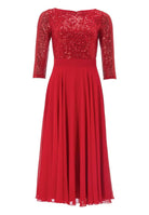 Midi Kleid mit Top aus elastischer Paillette und Chiffonrock