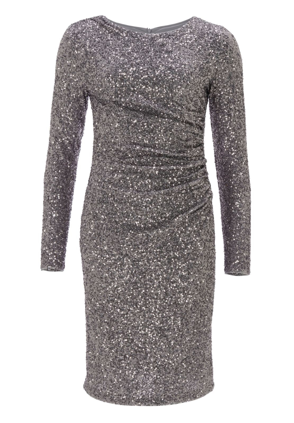 Cocktailkleid aus elastischer Paillette mit seitlichen Drapierungen