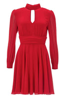 Cocktailkleid aus Chiffon mit blusigen Ärmeln und Schlitz Ausschnitt