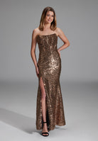 Paillettenkleid mit Corsagentop bronze