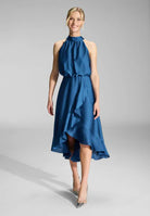 Cocktailkleid aus nachhaltigem Satin mit Volant am Saum azure blue