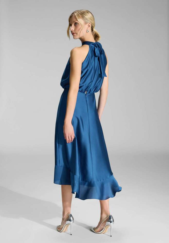 Cocktailkleid aus nachhaltigem Satin mit Volant am Saum