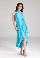 Cocktailkleid aus nachhaltigem Satin mit Volant am Saum cruise blue