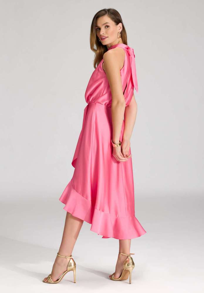 Cocktailkleid aus nachhaltigem Satin mit Volant am Saum