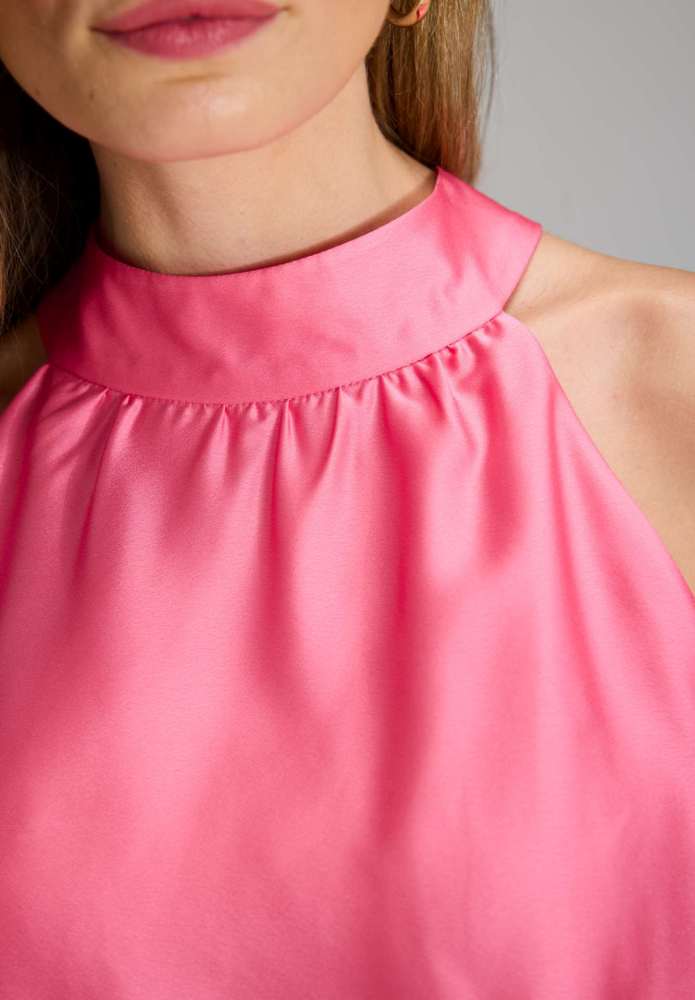 Cocktailkleid aus nachhaltigem Satin mit Volant am Saum