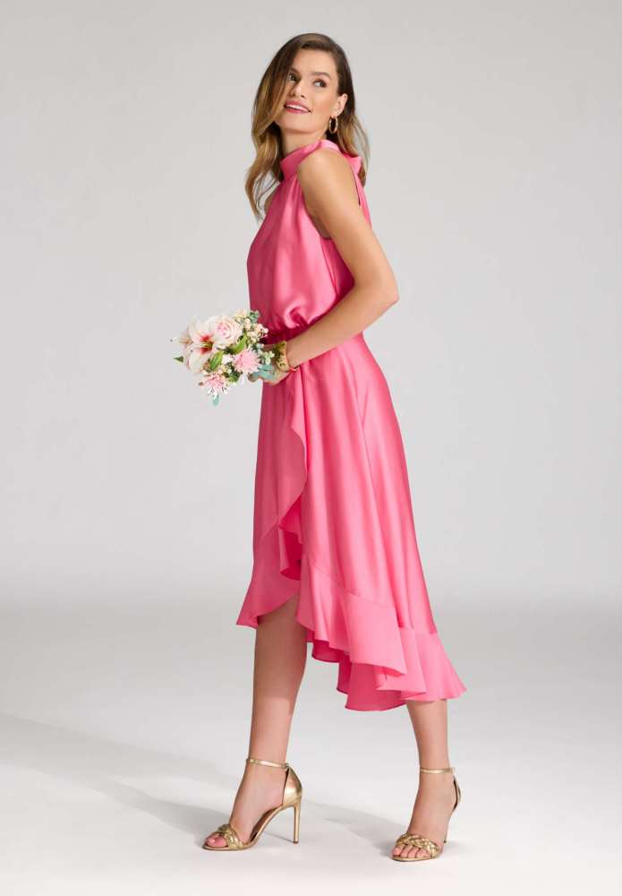 Cocktailkleid aus nachhaltigem Satin mit Volant am Saum