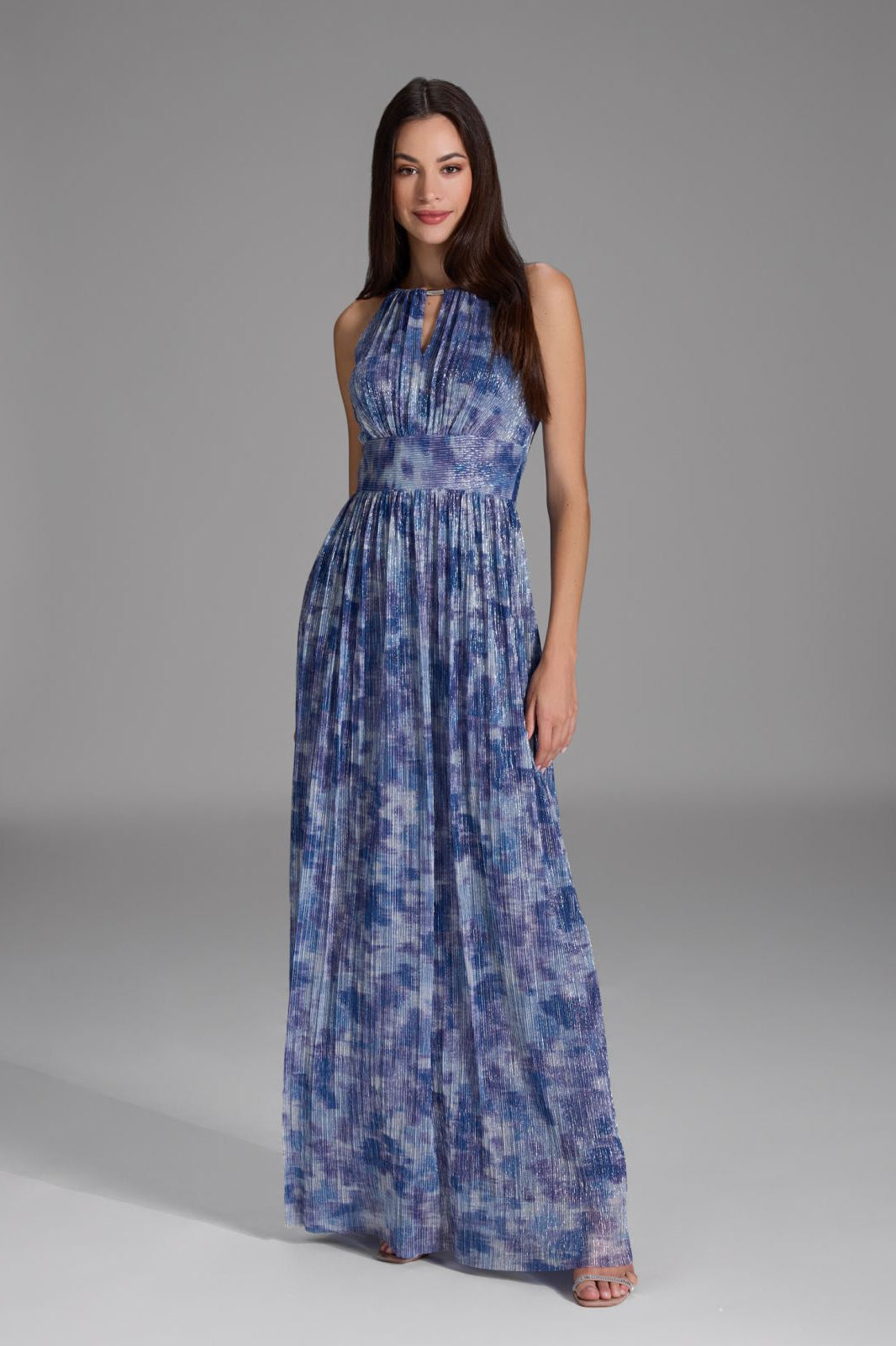 Abendkleid aus bedrucktem Plissee Jersey navy future blue