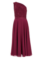 One Shoulder Midi Kleid aus Material Mix