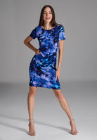 Etuikleid aus bedrucktem Scuba mit seitlicher Drapierung navy multi