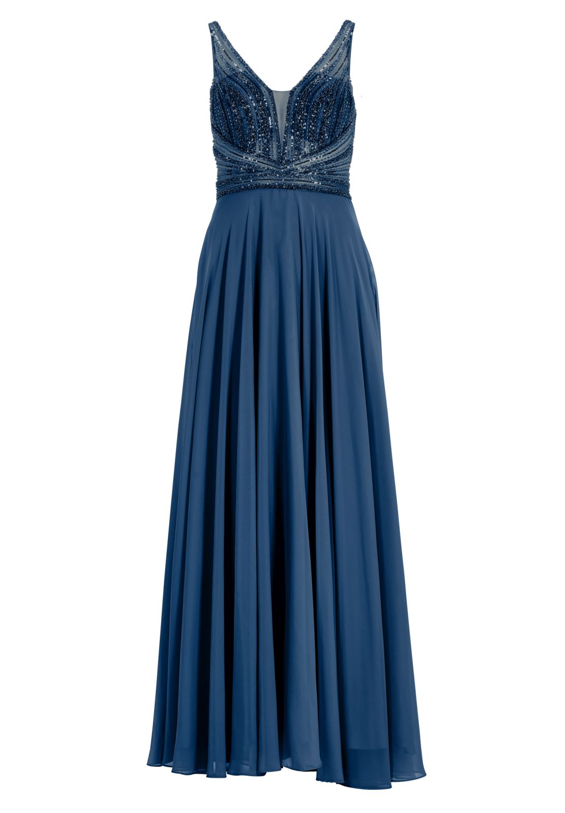 Langes Chiffon-Abendkleid mit Stickerei