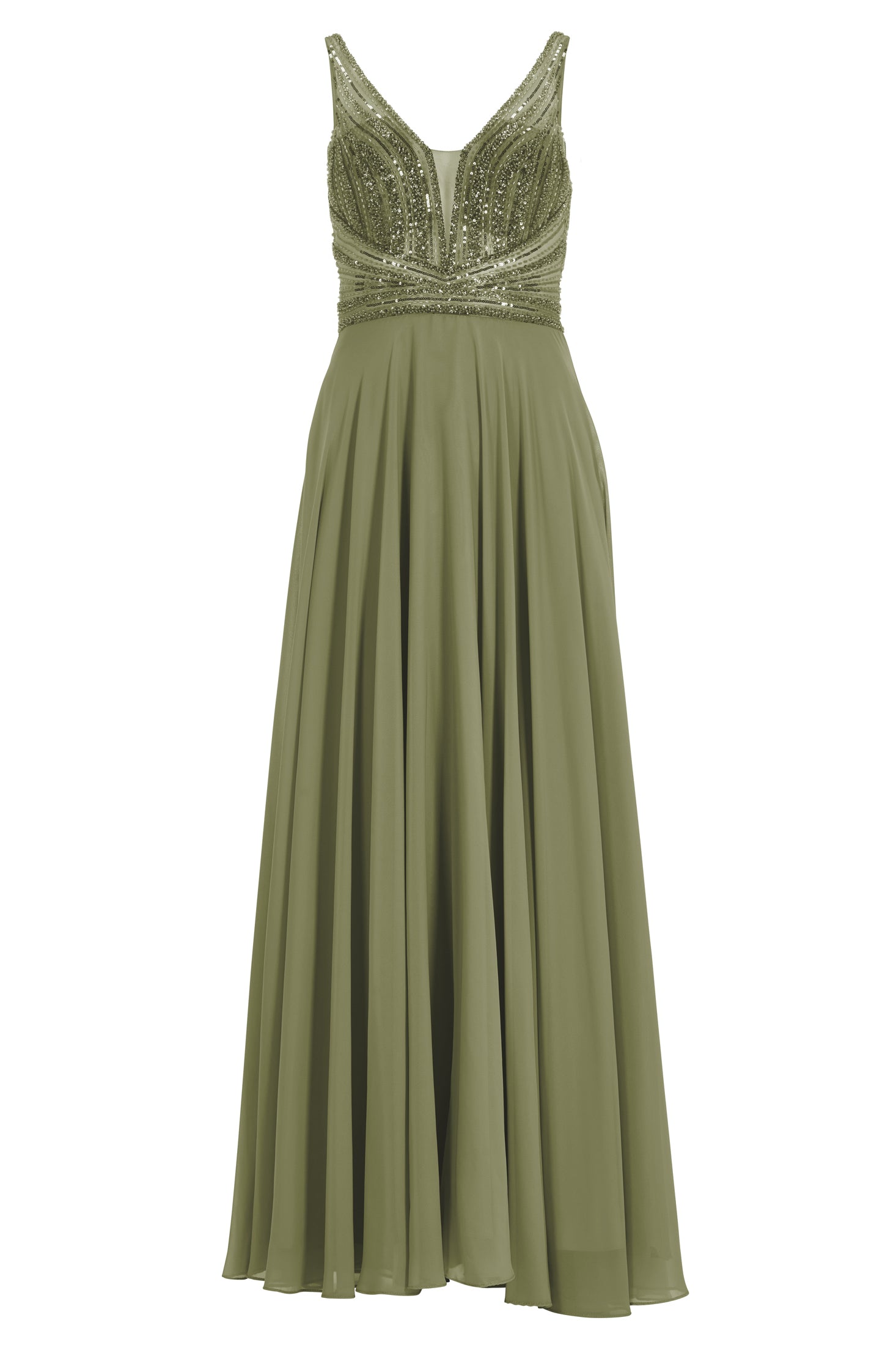 Langes Chiffon-Abendkleid mit Stickerei