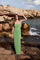 Abendkleid aus glitzerndem Jersey mit Rückendetail apple green