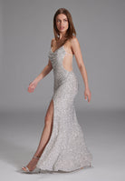 Slipdress mit transparenter Rückenpartie white silver