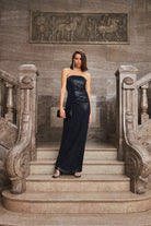 Trägerloses Abendkleid aus glitzerndem Jersey black